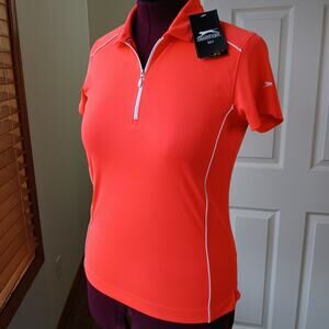 Slazenger Bright Coral Golf Polo M short sleeve neon orange white quarter zip
